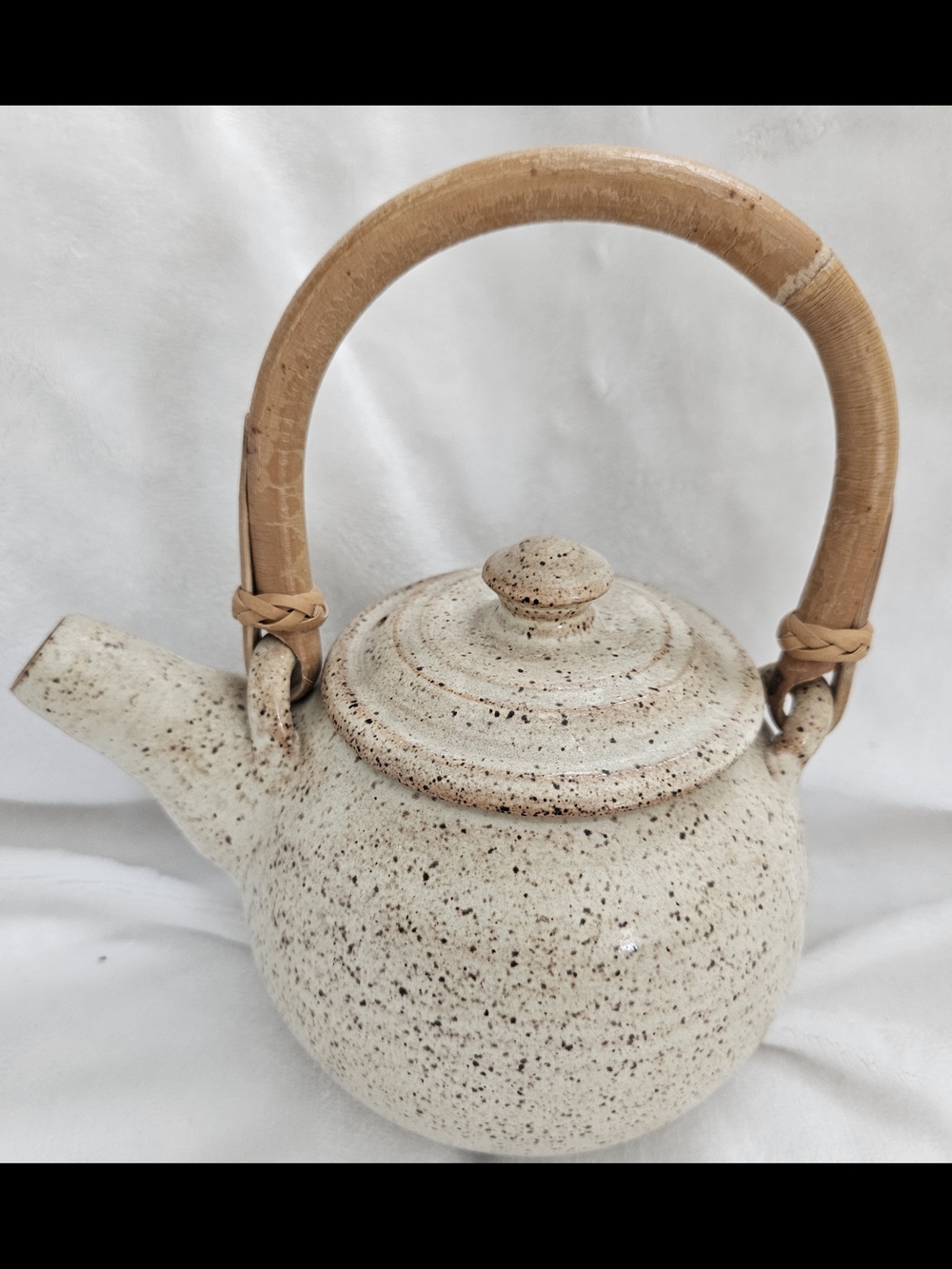 Speckled Ceramic Teapot with Woven Handle - Cream